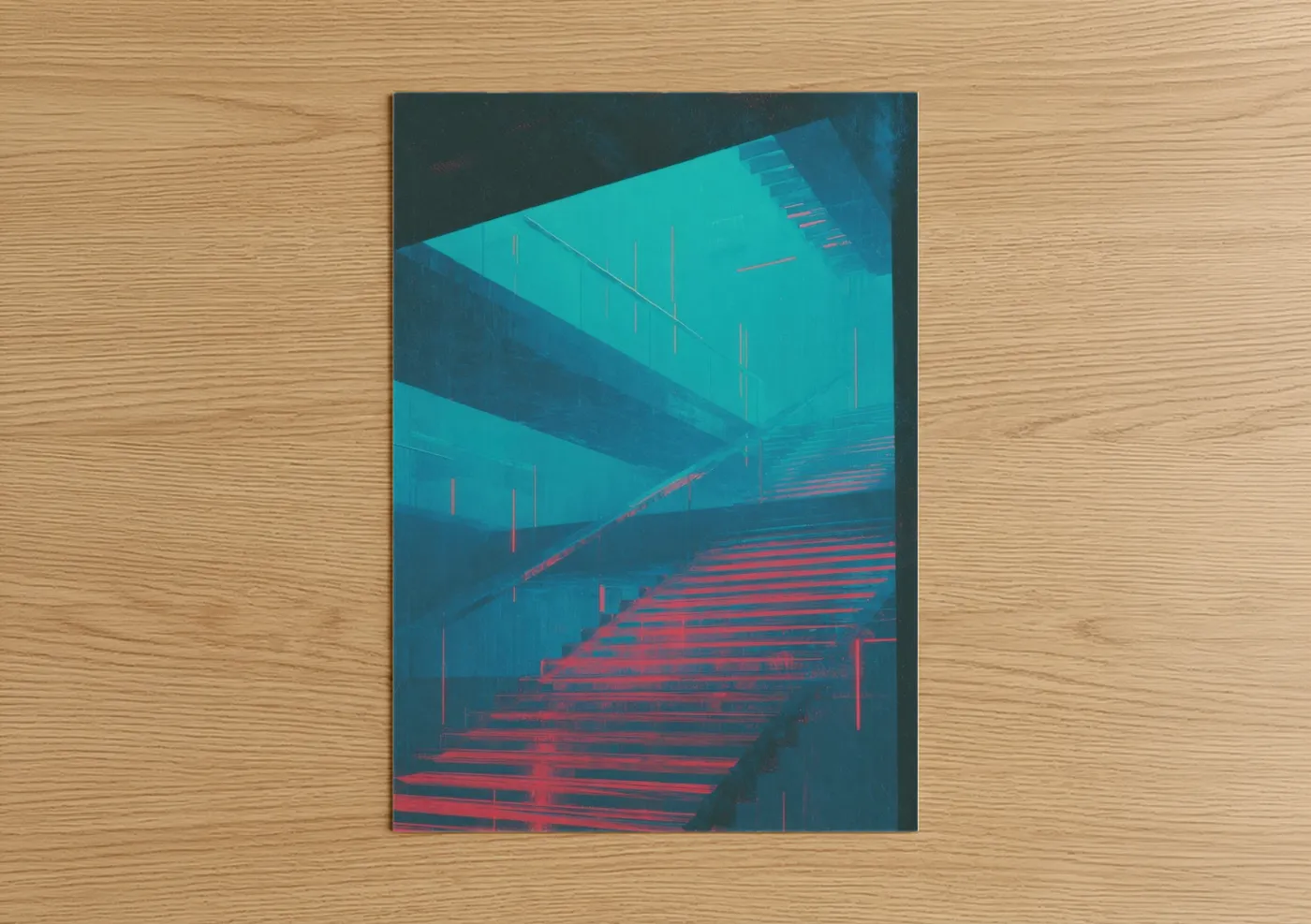 Neon Staircase Contemporary Architecture Wall Art