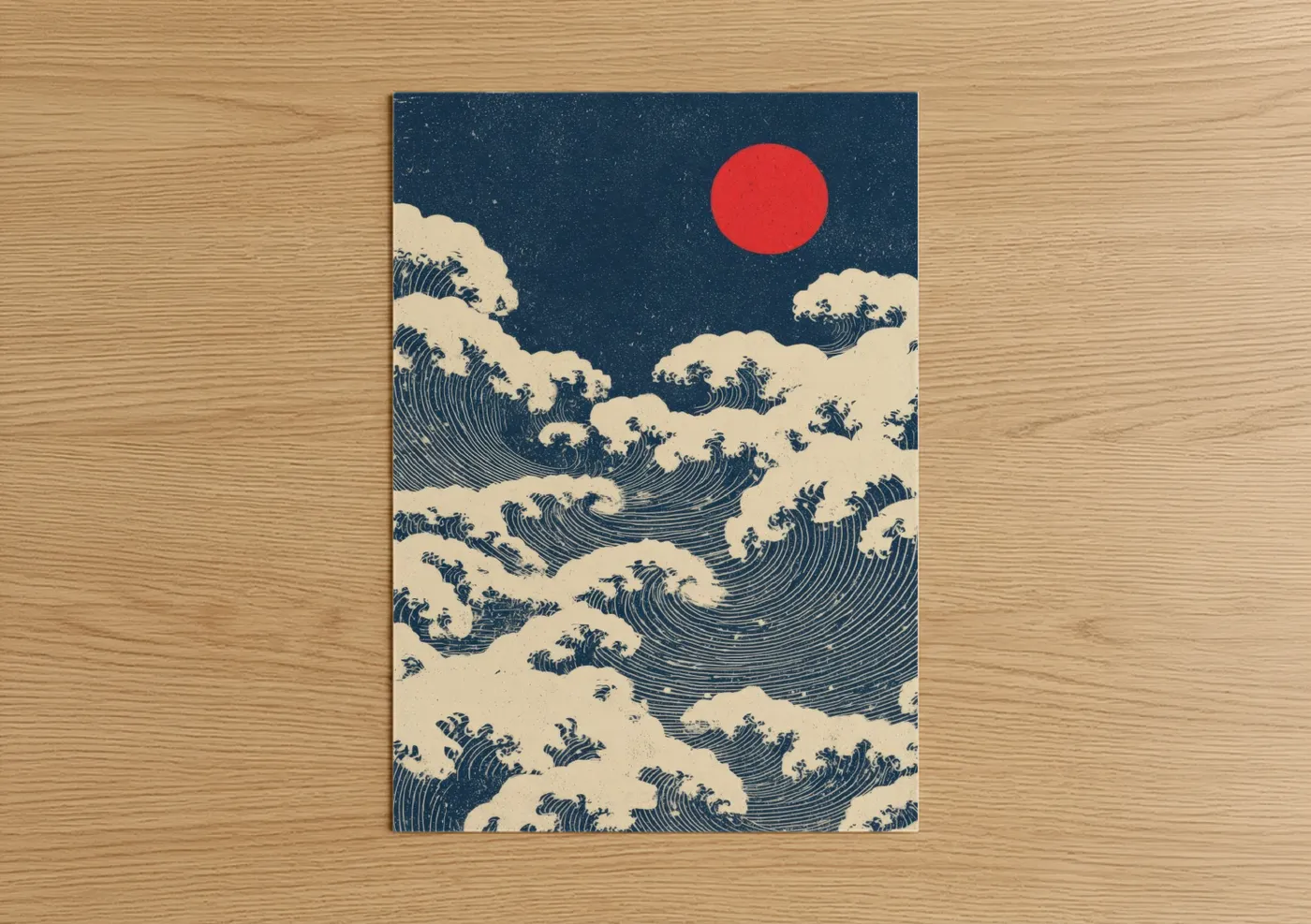 Crimson Galaxy Waves Japanese Art Print Wall Art