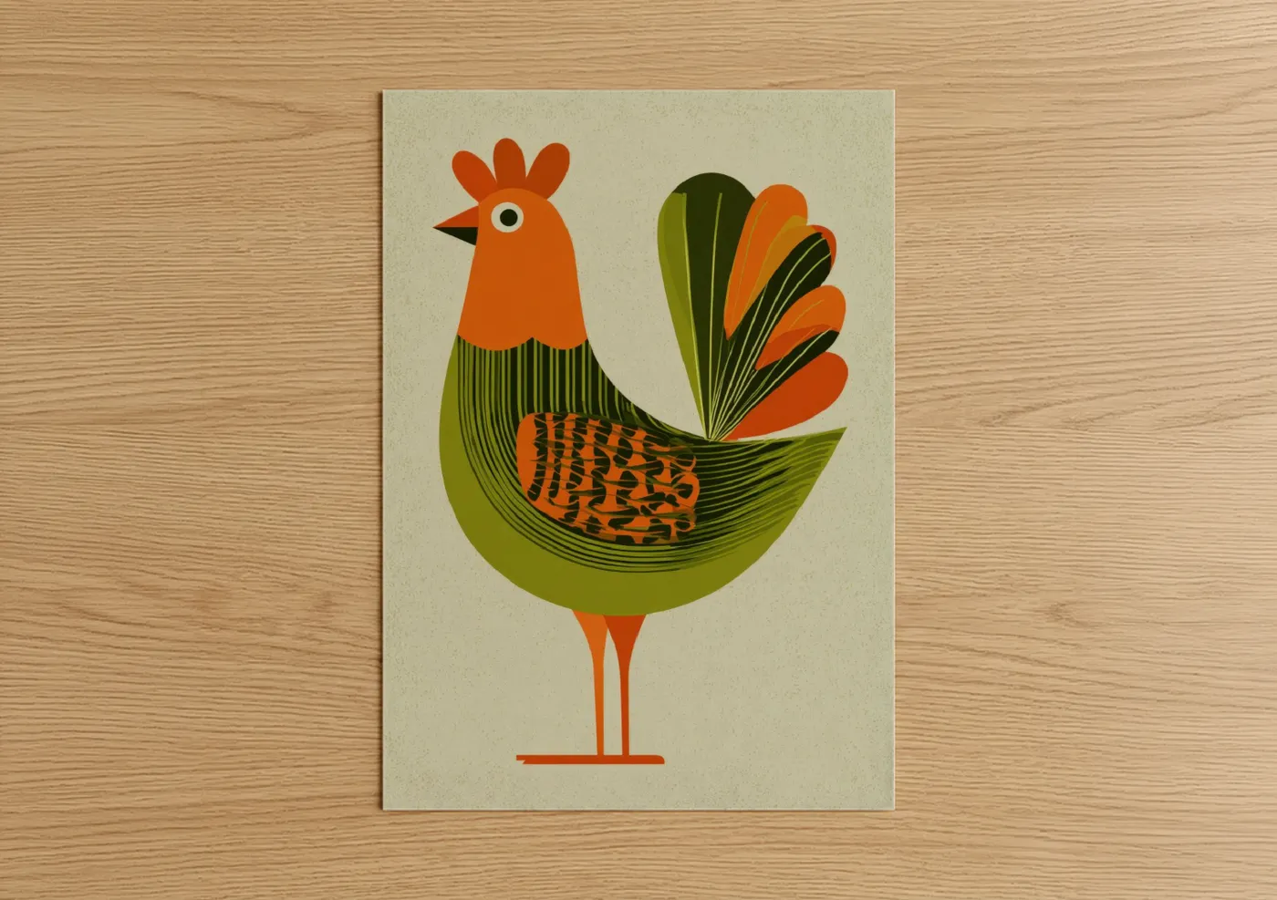 Golden Rooster Mid-Century Modern Wall Art