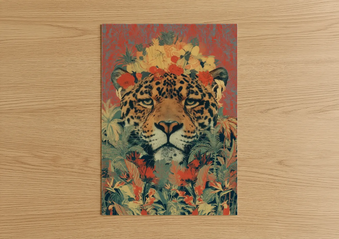 Floral Jaguar Wildlife Art Illustration Wall Art