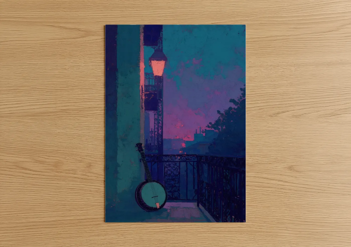Neon Banjo Vaporwave Urban Wall Art