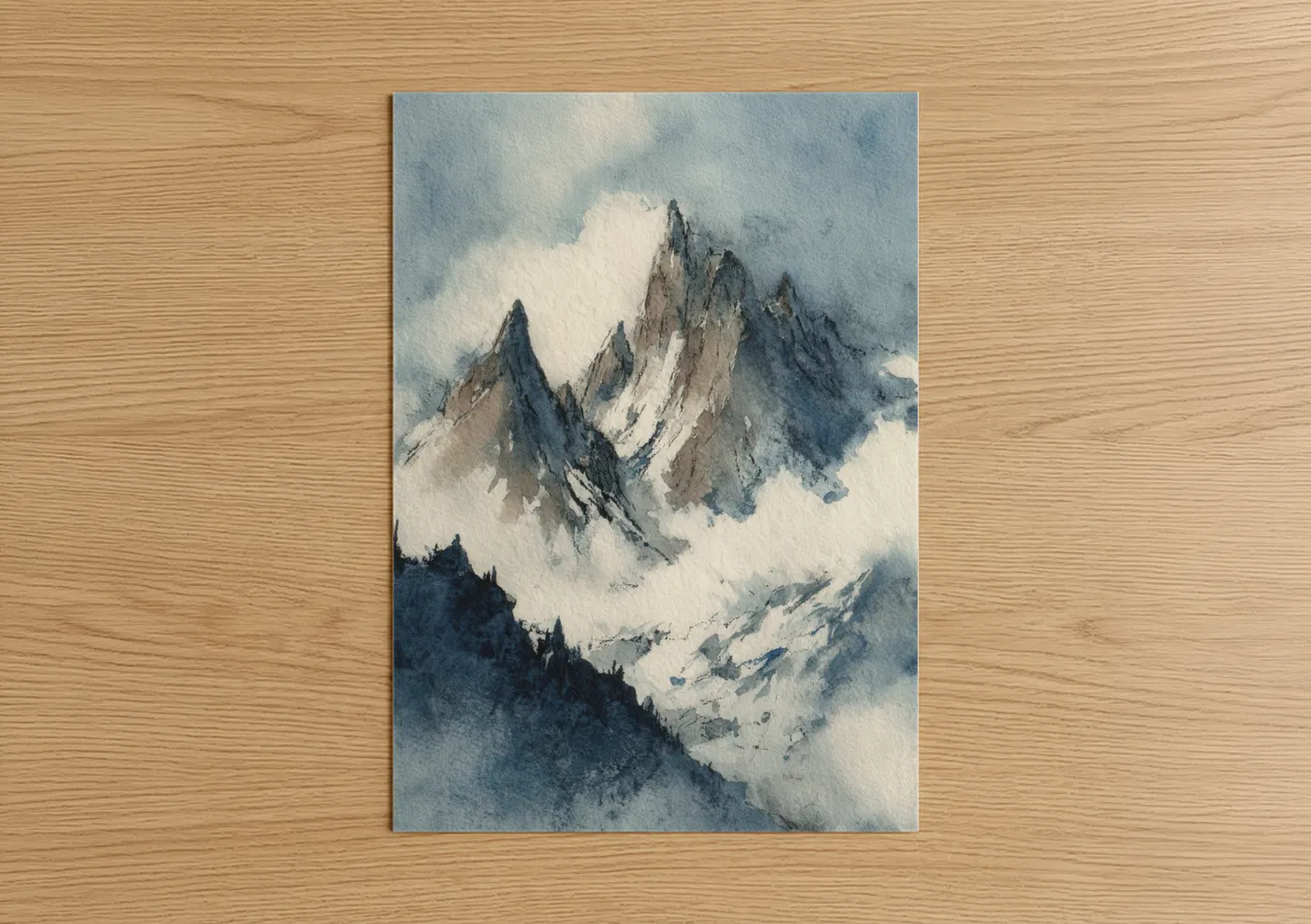 Snow-Capped Alpine Peaks Watercolor Wall Art