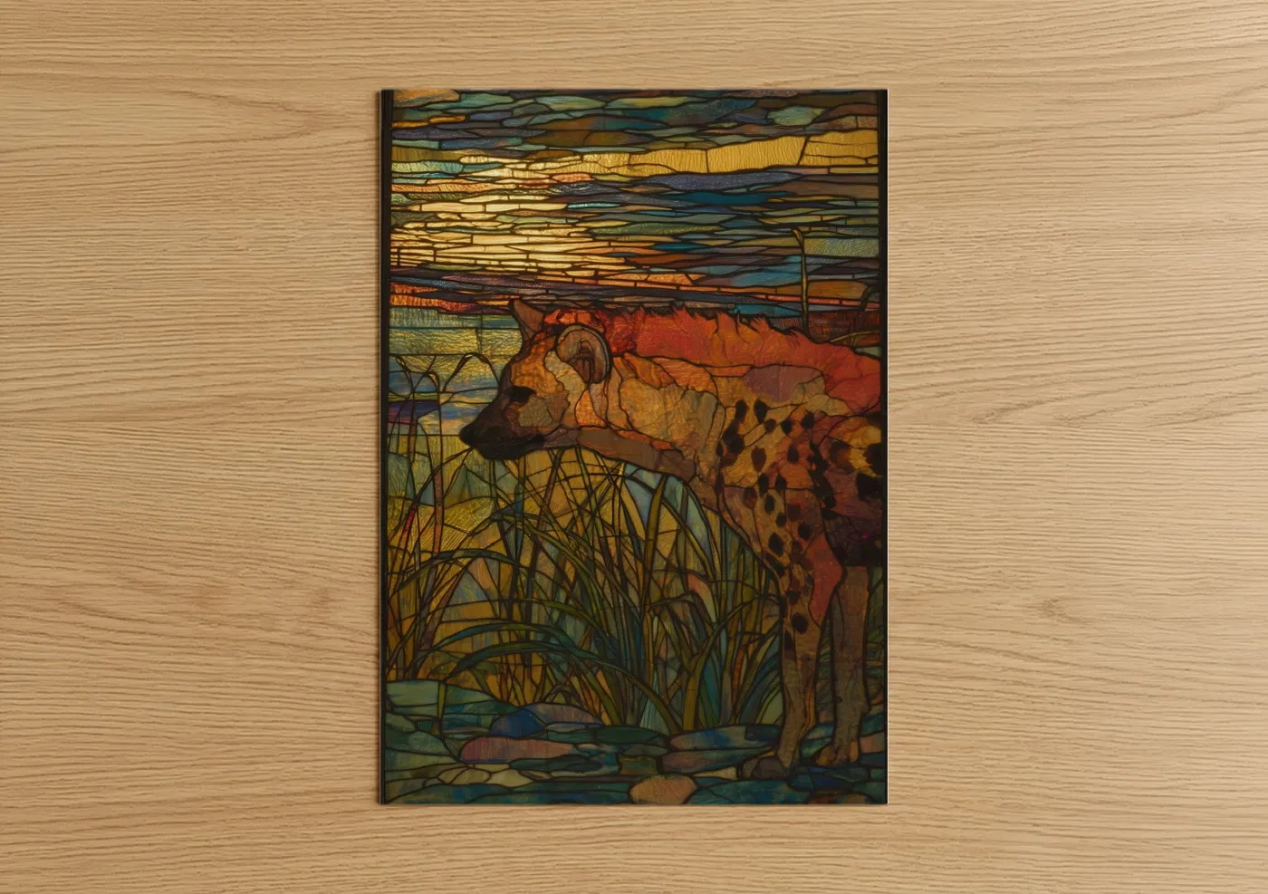 Hyena Wildlife Stained Glass Wall Art
