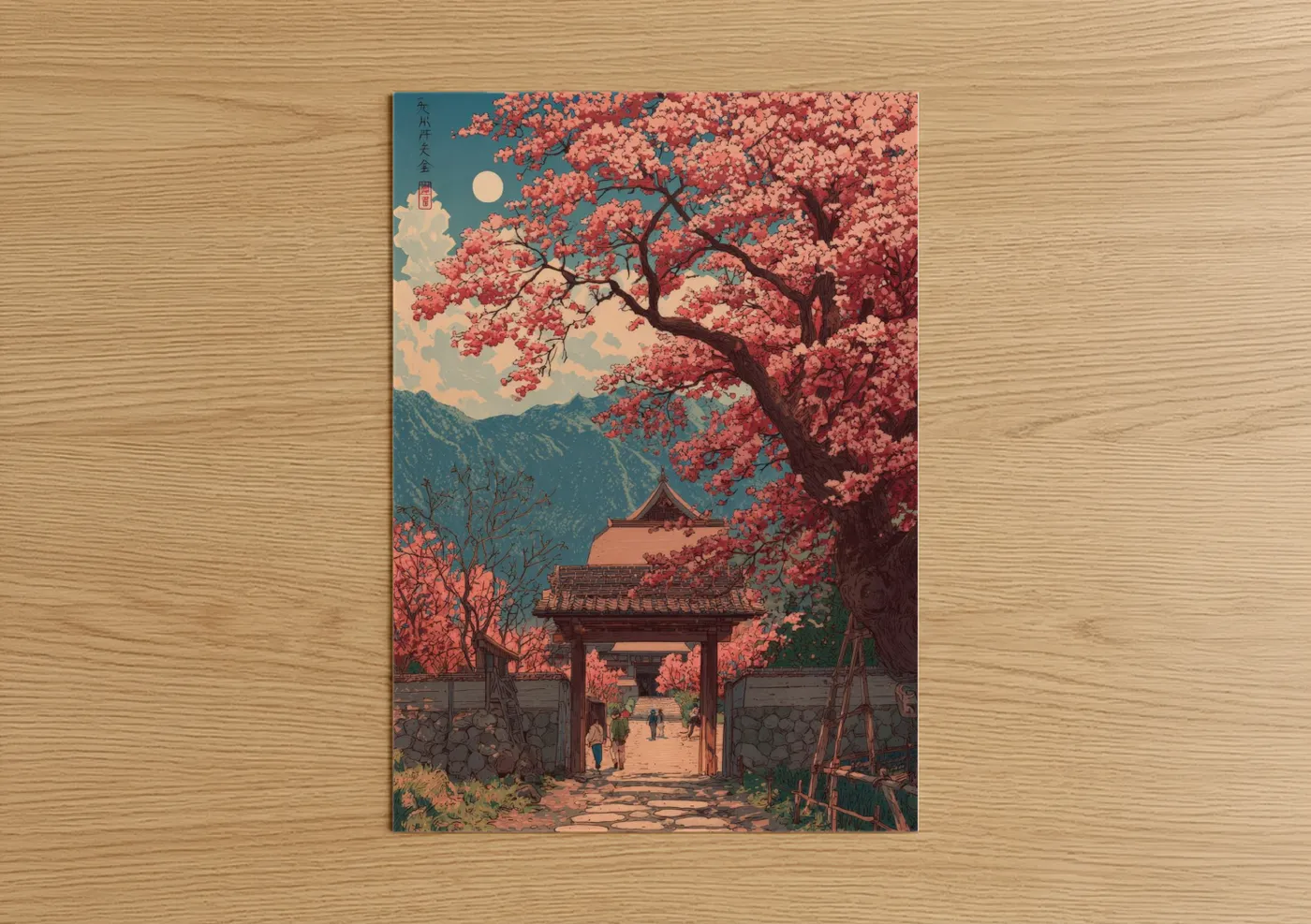 Cherry blossom tree Asian temple landscape Wall Art