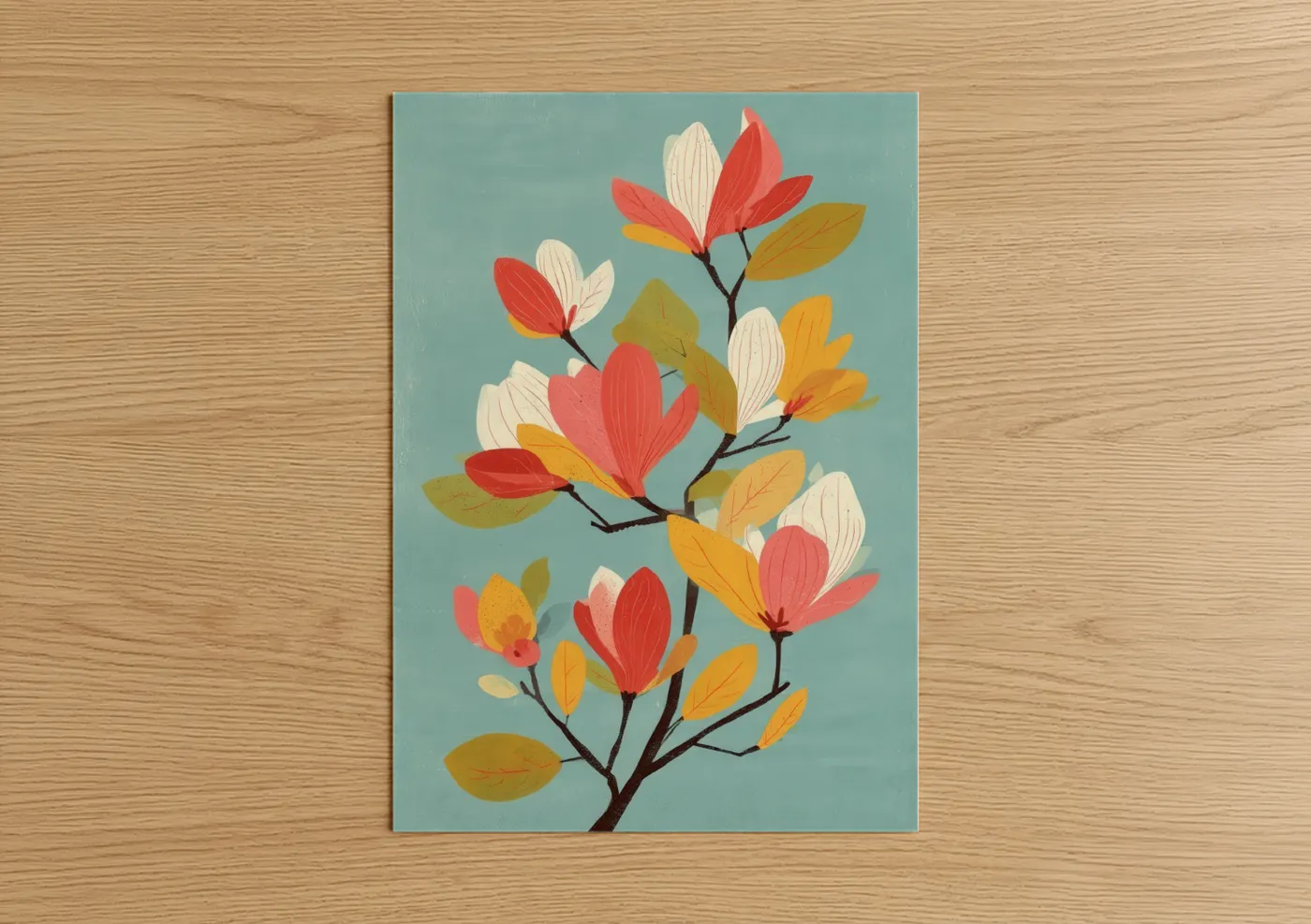 Crimson Magnolia Branch Floral Wall Art