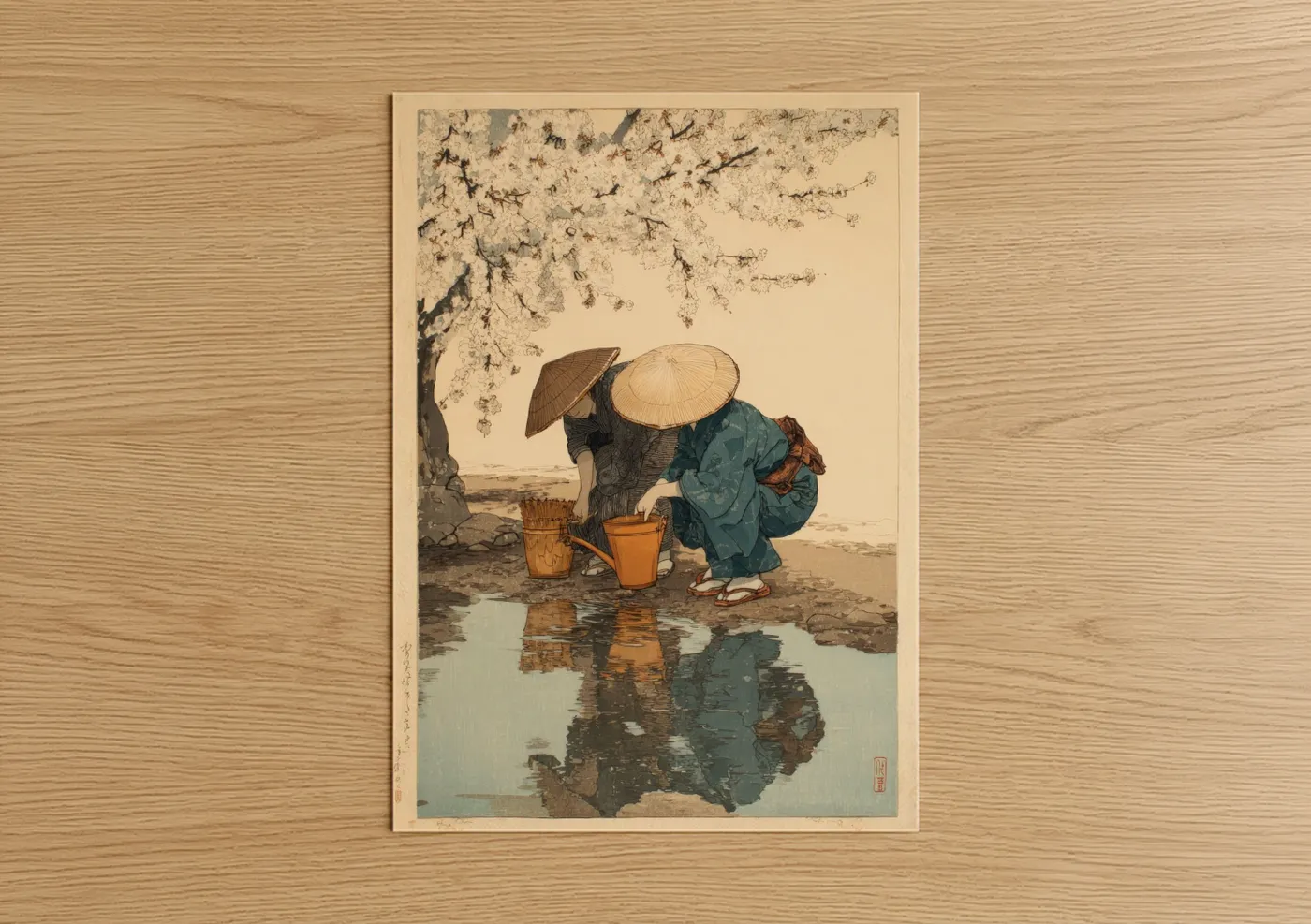 Woman Cherry Blossoms River Japanese Wall Art