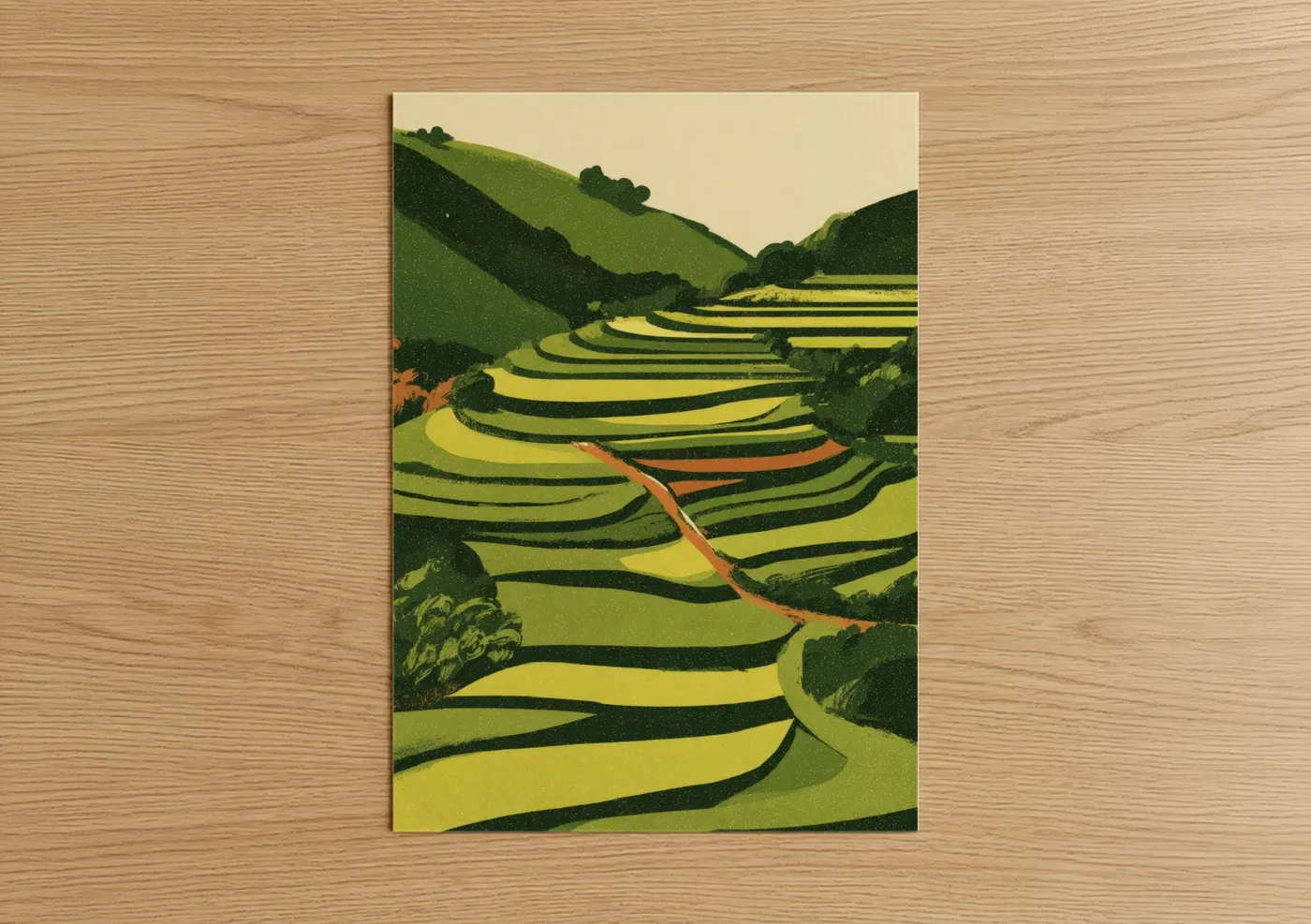 Terraced Green Valley Landscape Illustration Wall Art