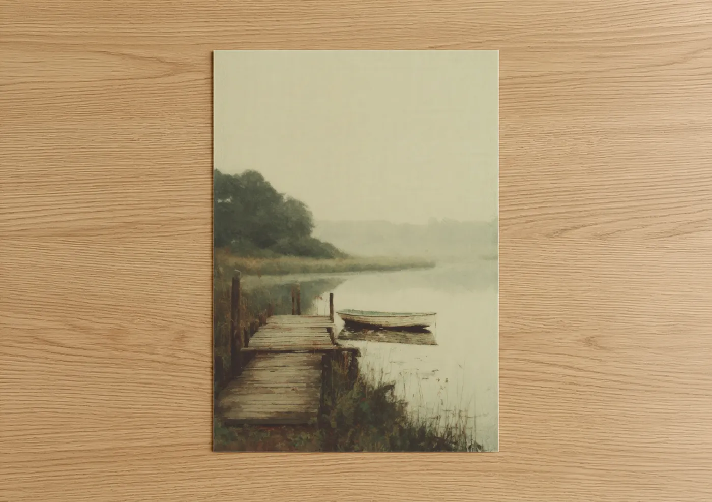 Misty River Dock Morning Landscape Wall Art