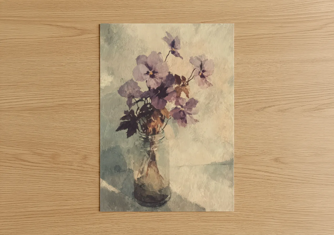 Ethereal Purple Violets in Glass Vase Wall Art