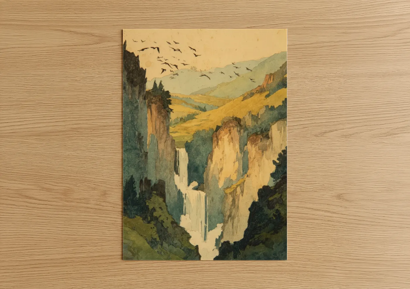 Canyon Waterfall Golden Hour Landscape Wall Art