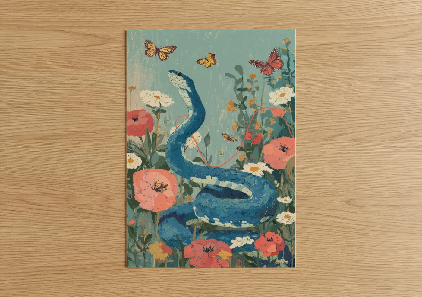 Blue Viper Garden Flowers Illustration Wall Art