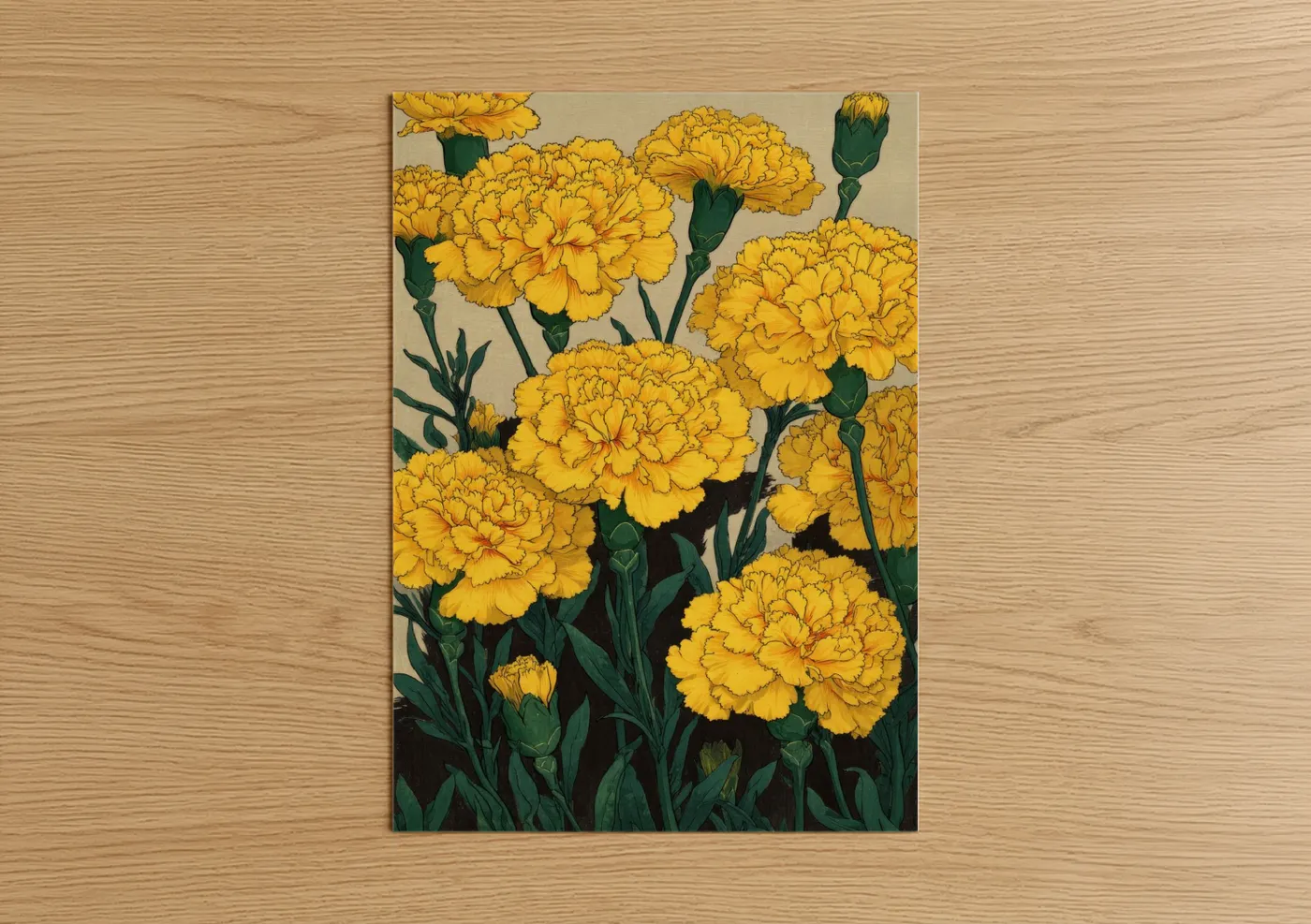 Golden Carnations Botanical Illustration Wall Art