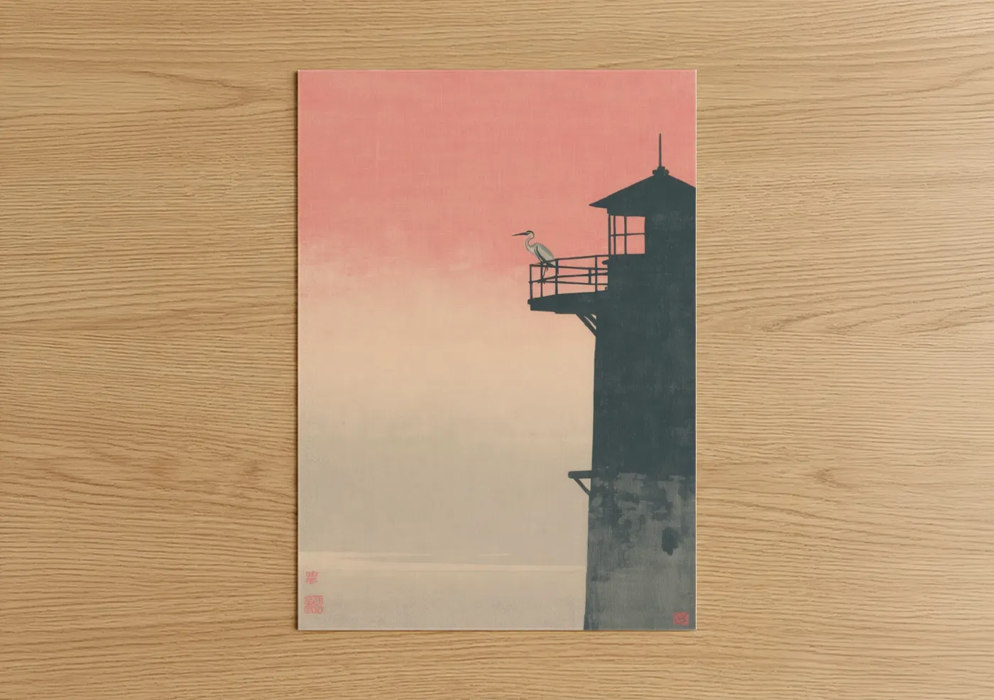 Heron Lighthouse Sunrise Watercolor Wall Art
