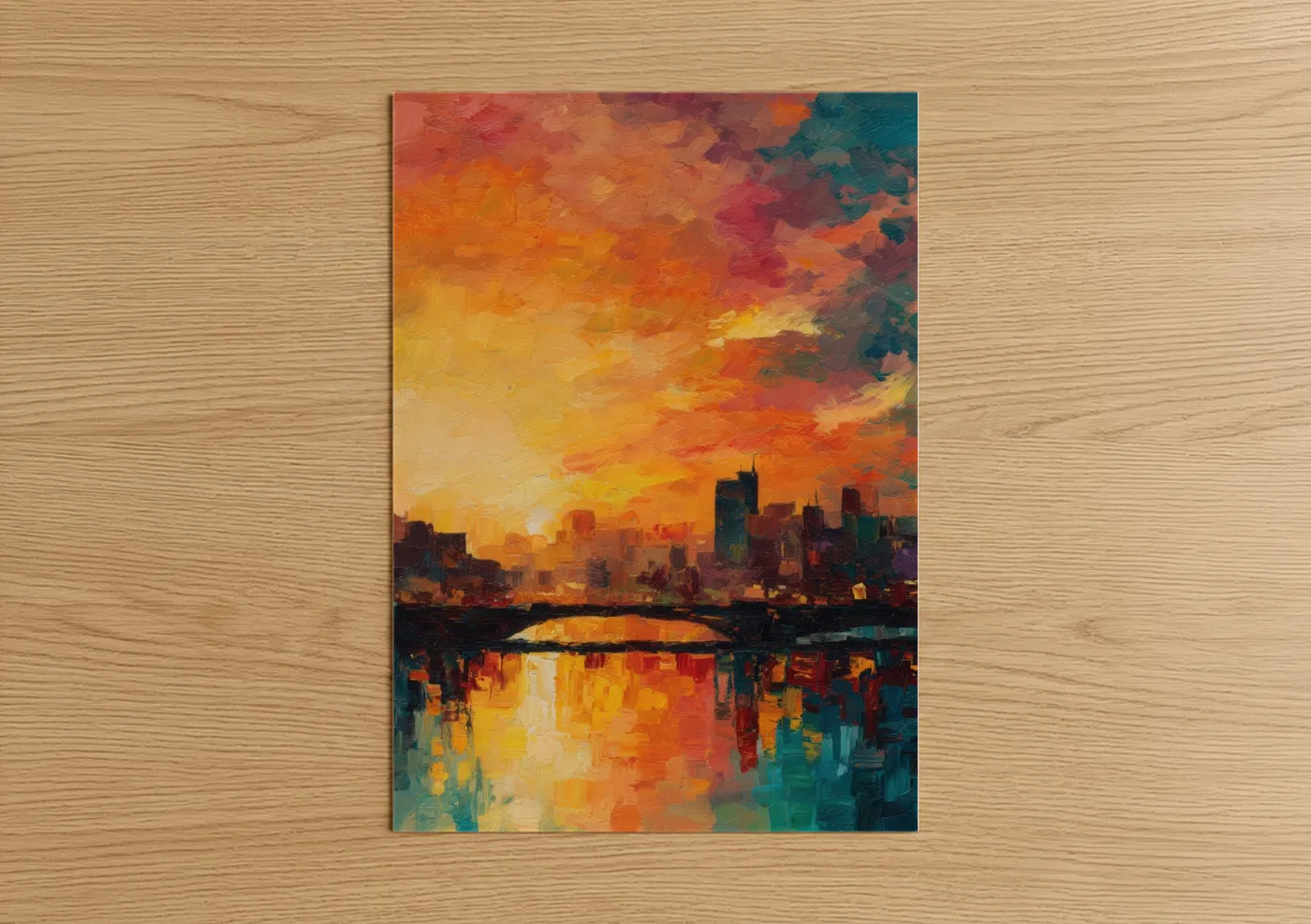 Vibrant Sunset Rainbow City Skyline Wall Art