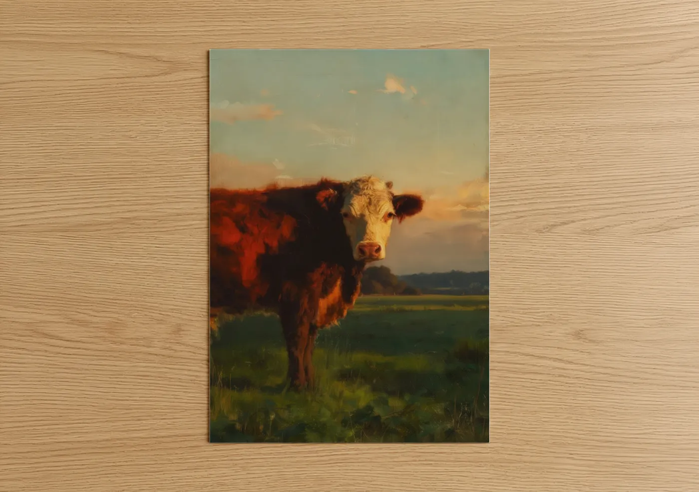 Golden Hereford Cow Sunset Pasture Wall Art