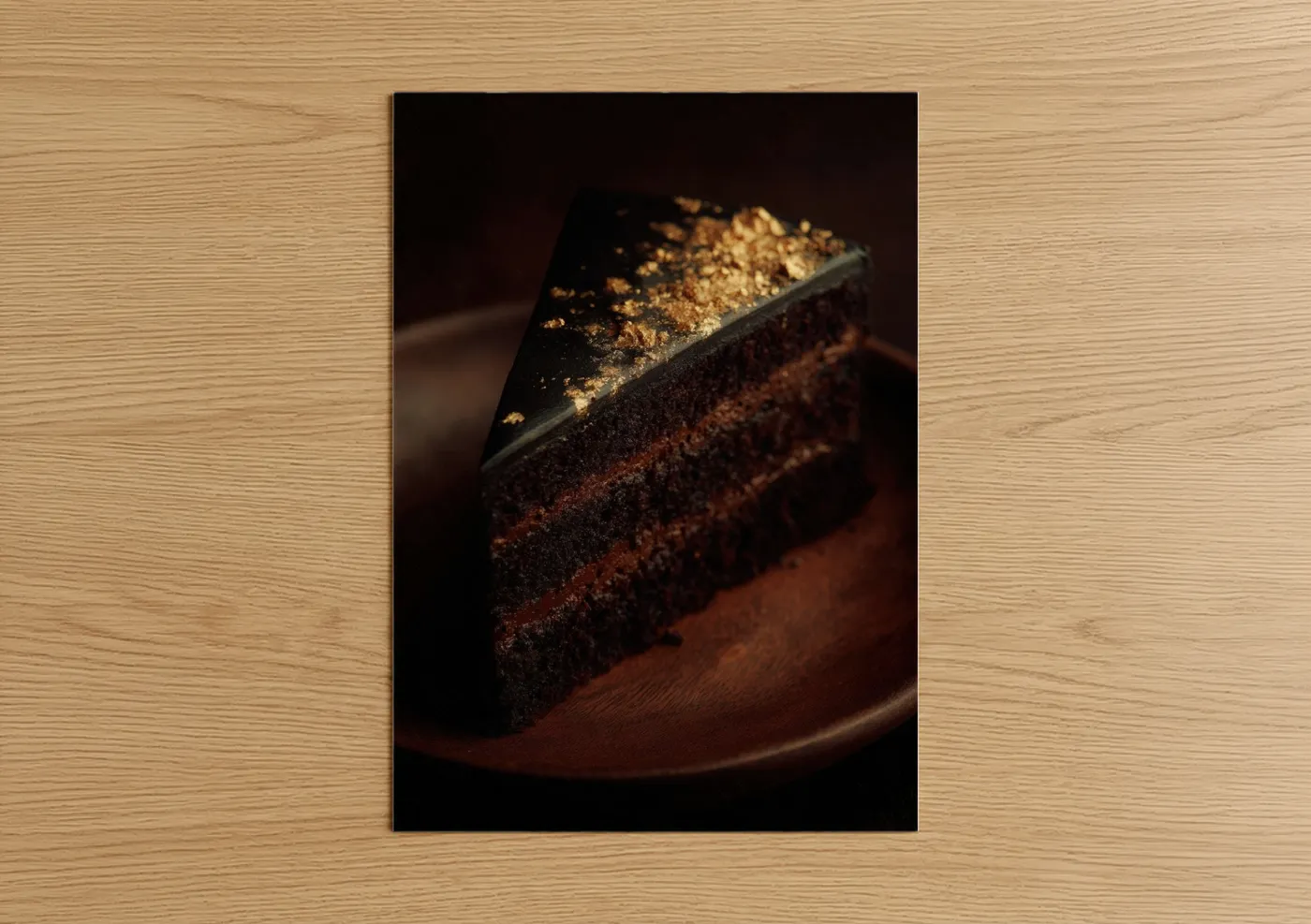 Luxe Chocolate Cake Slice Gold Leaf Wall Art