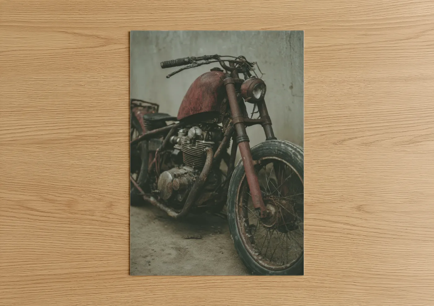 Rusty Vintage Motorcycle Weathered Red Wall Art