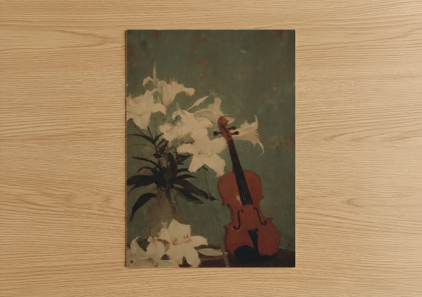Classical Violin with White Lilies Still Life Wall Art