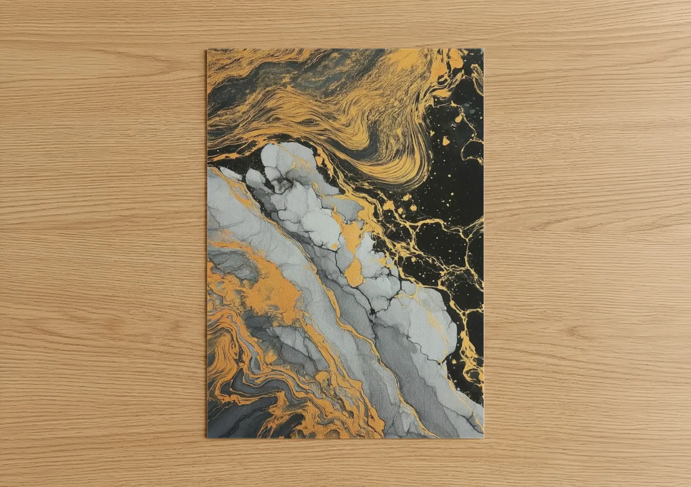 Golden Marble Flow Abstract Wall Art