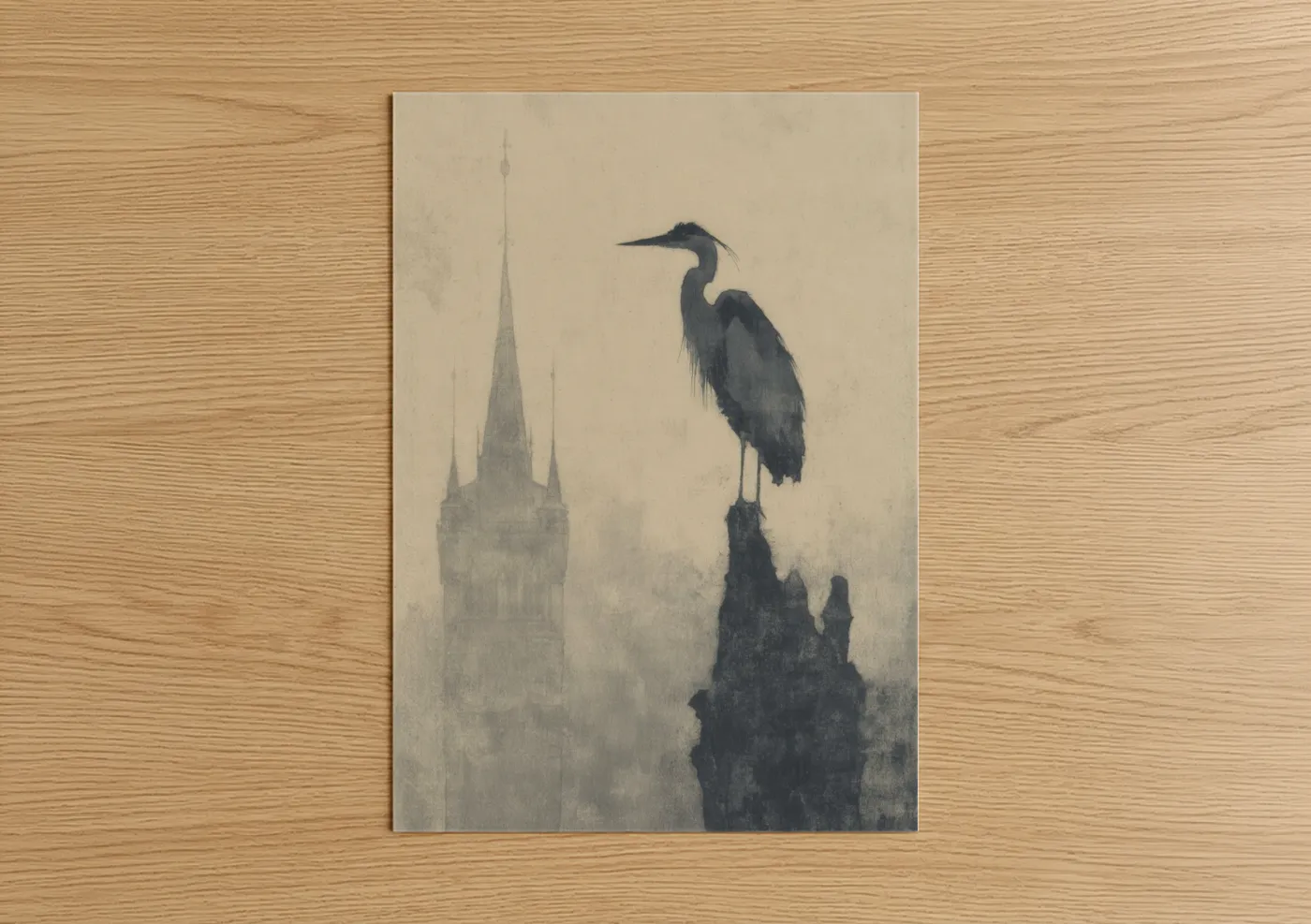 Heron Charles Bridge Prague Watercolor Wall Art