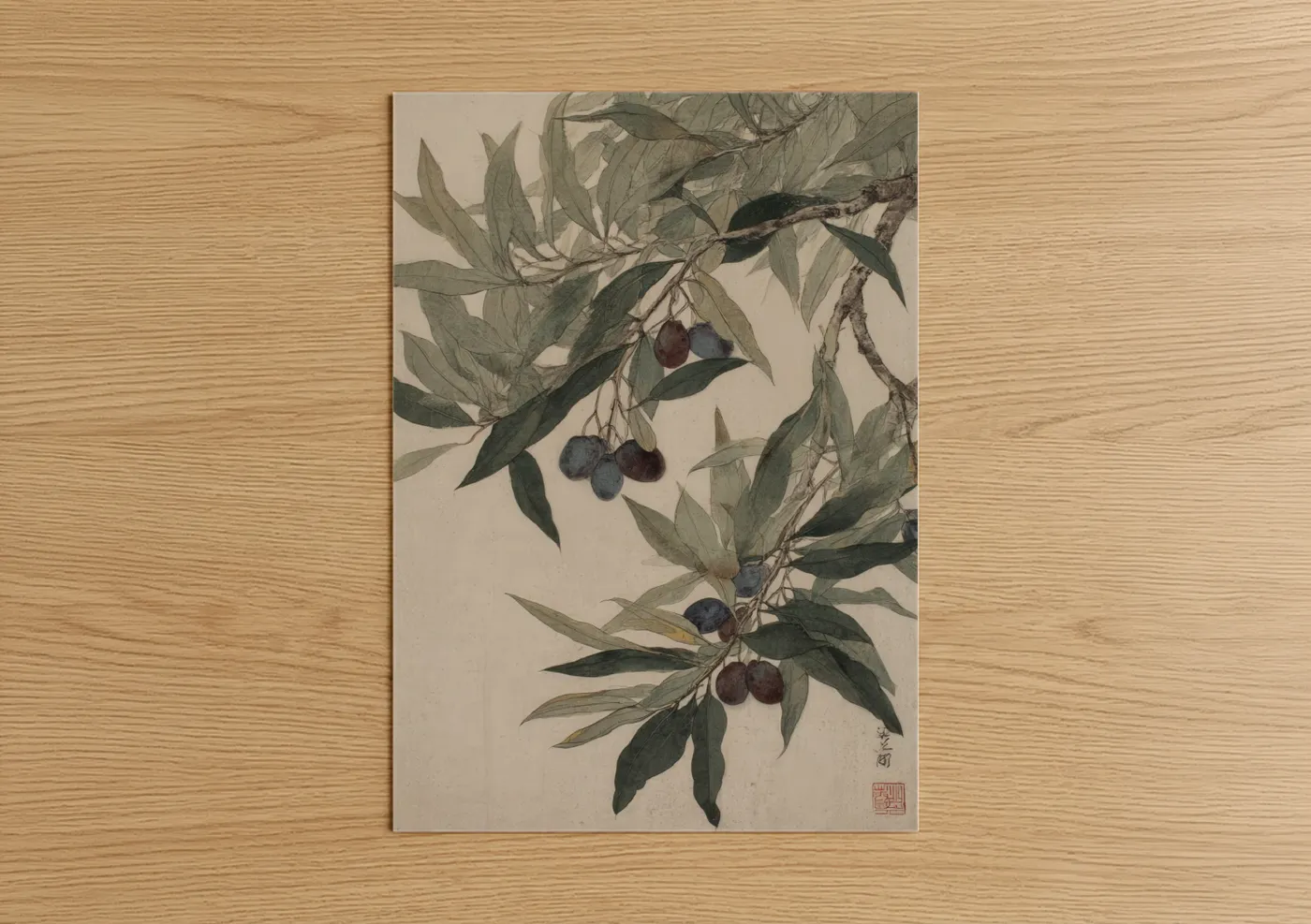 Olive Tree Branch Botanical Watercolor Wall Art