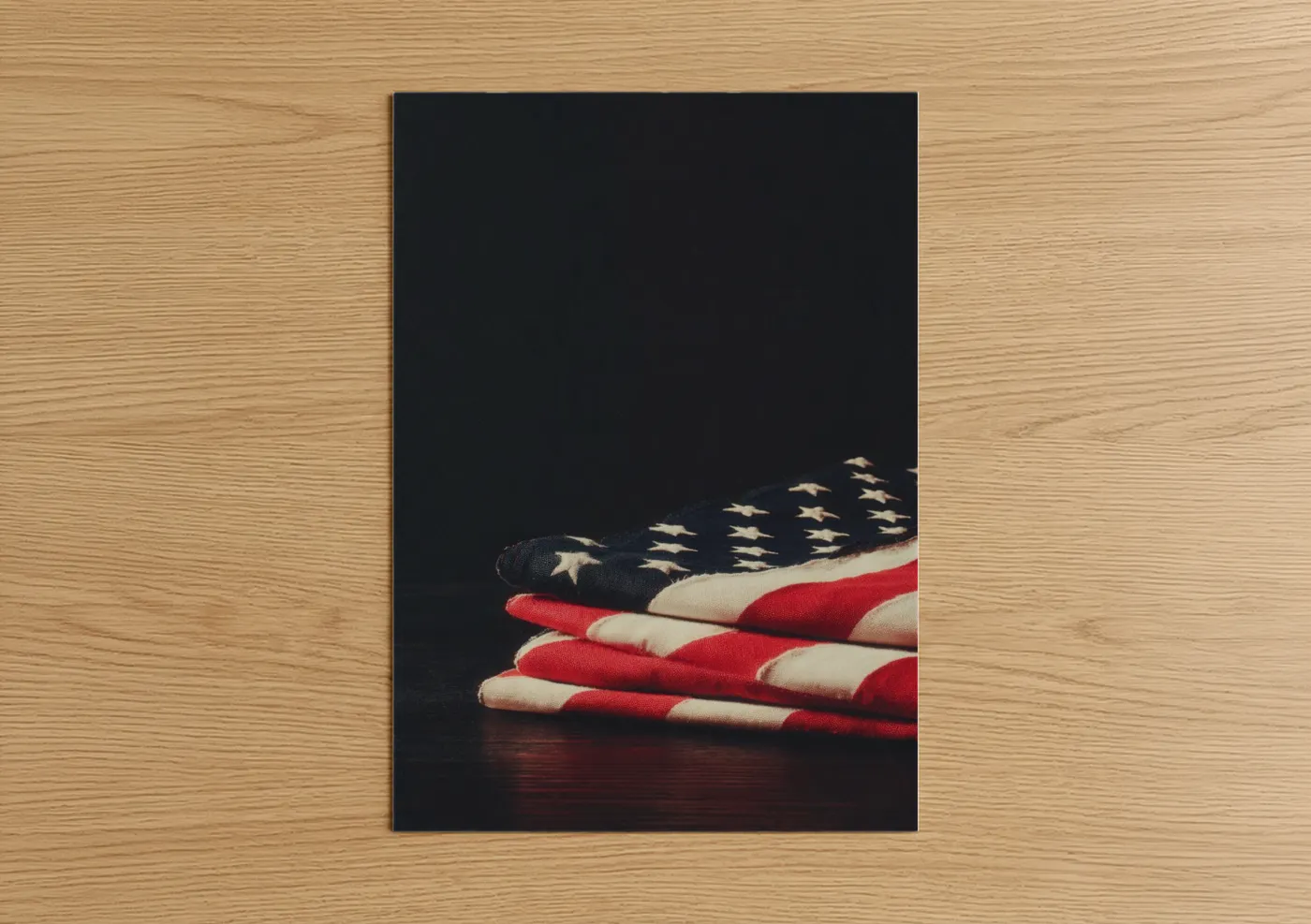 Veterans day art print on warm oak wood — red and black and white palette — Patriotic Flag Stack poster