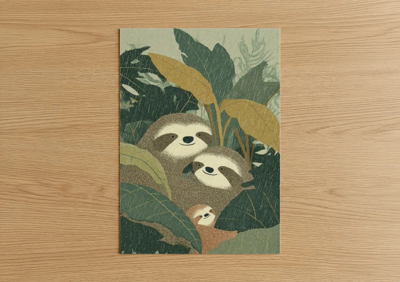 Sloth Family Trio Botanical Wall Art