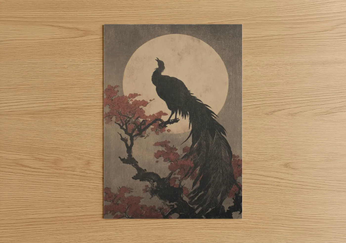 Black Peacock Moon Dark Fantasy Wall Art
