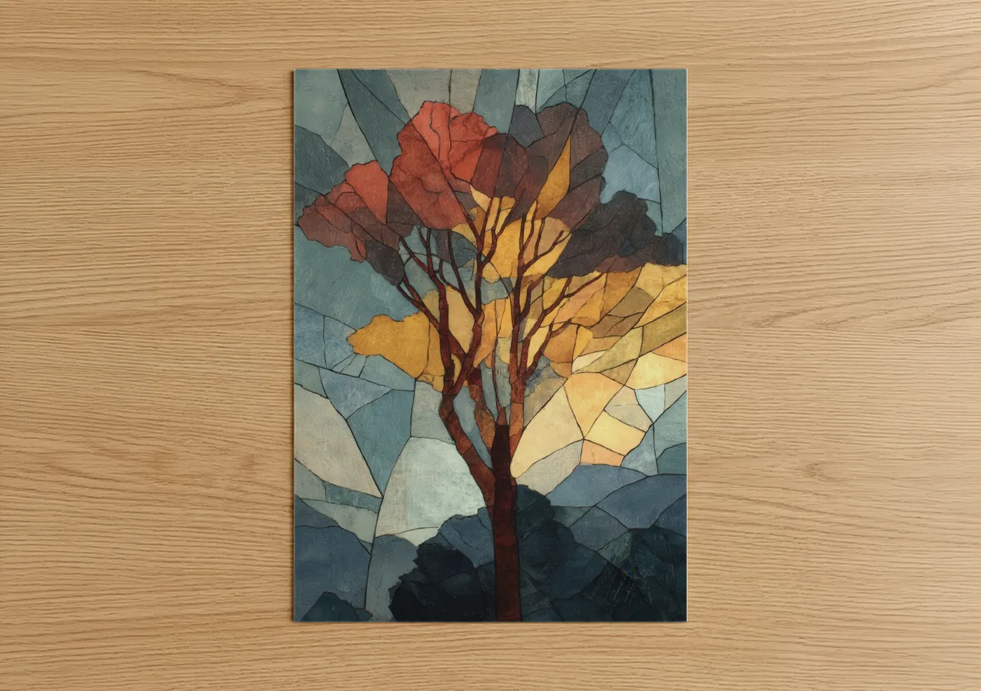 Autumn Arbutus Tree Stained Glass Wall Art