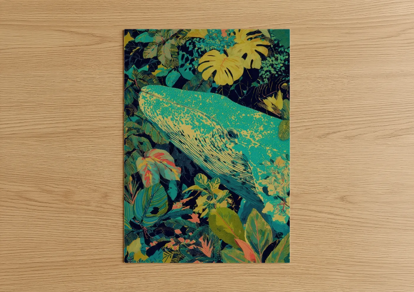 Tropical Blue Whale Art Illustration Wall Art