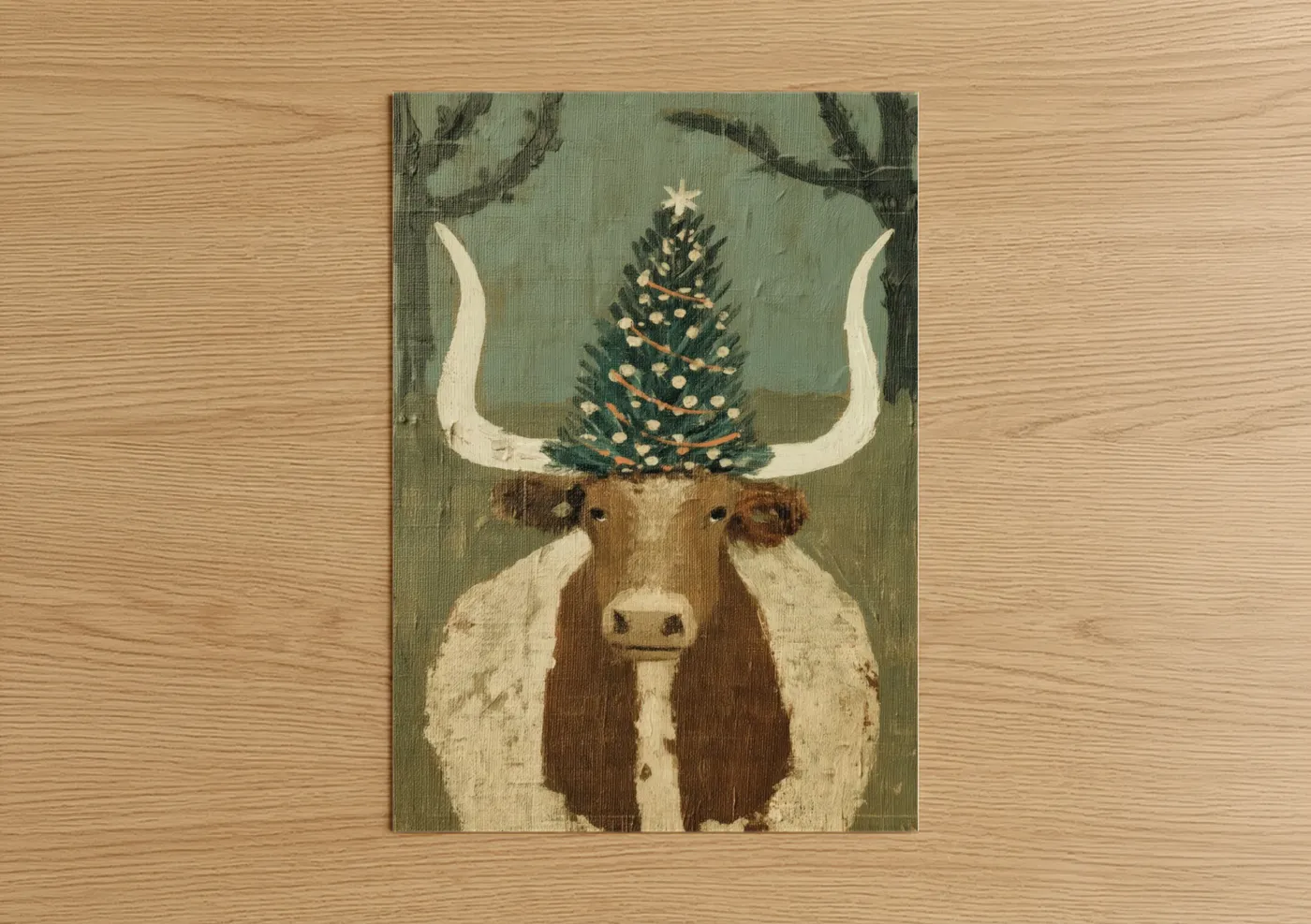 Holiday Longhorn Cow Christmas Tree Wall Art