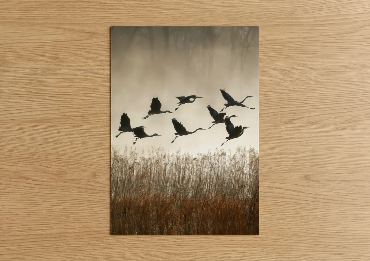 Misty Heron Flight Silhouette Wall Art