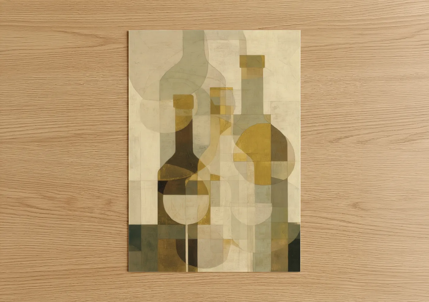Abstract Cubist Wine Bottles Geometric Wall Art