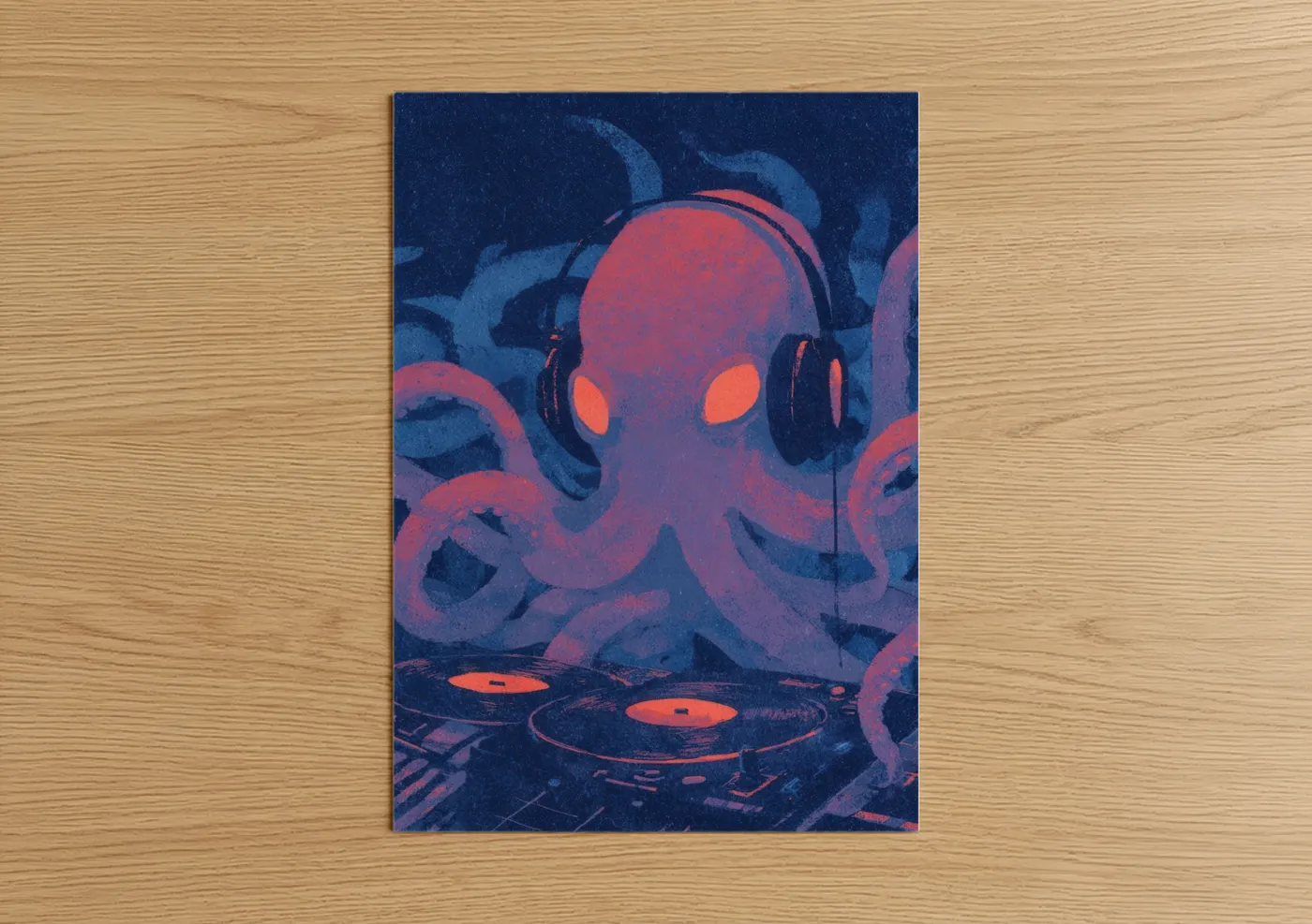 Musical Octopus DJ Neon Wall Art