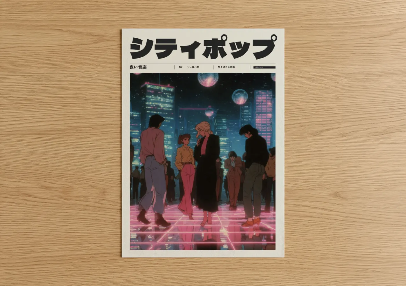Neon City Crowd Anime Retro Aesthetic Wall Art