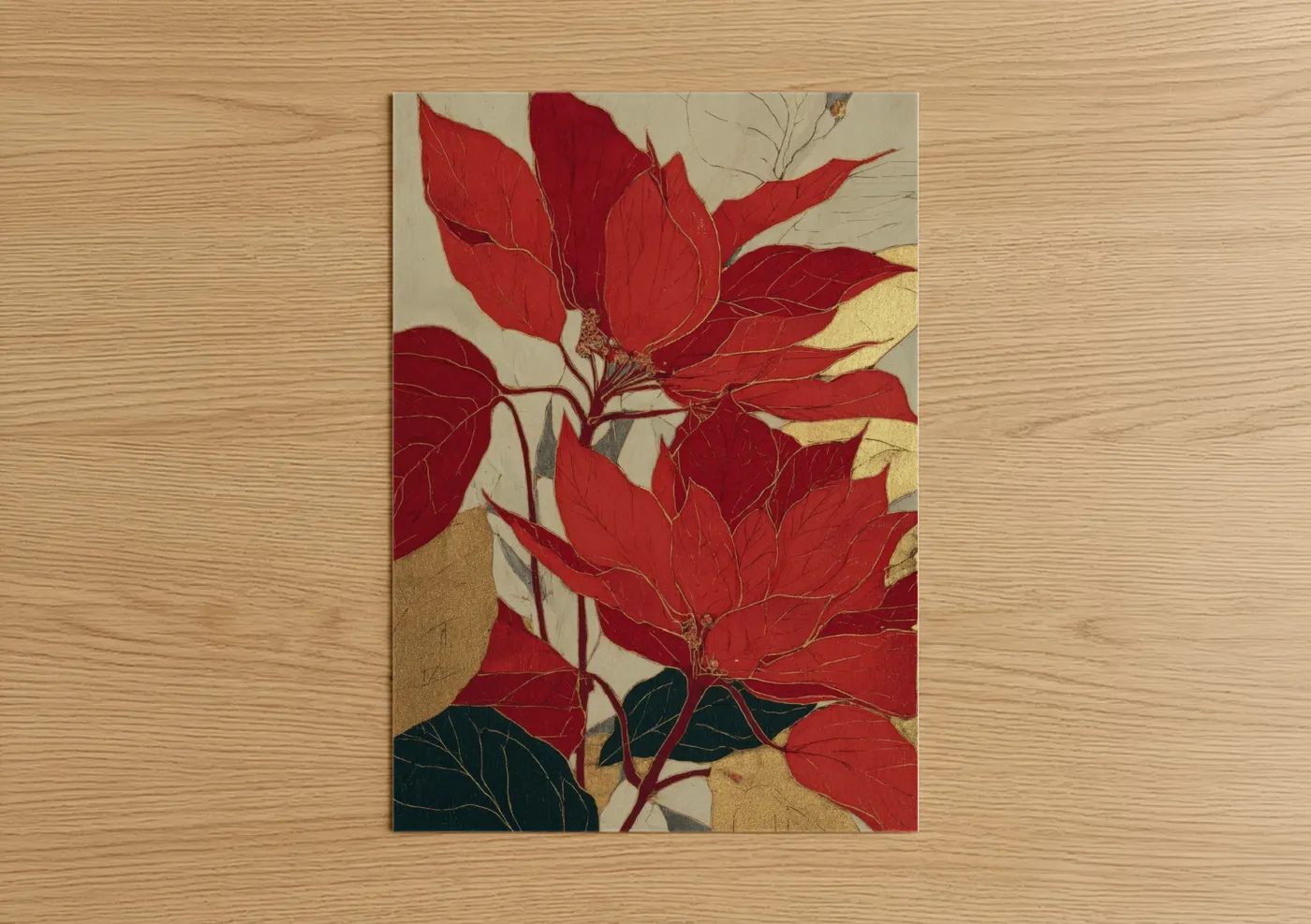 Crimson Poinsettias Gold Leaf Wall Art