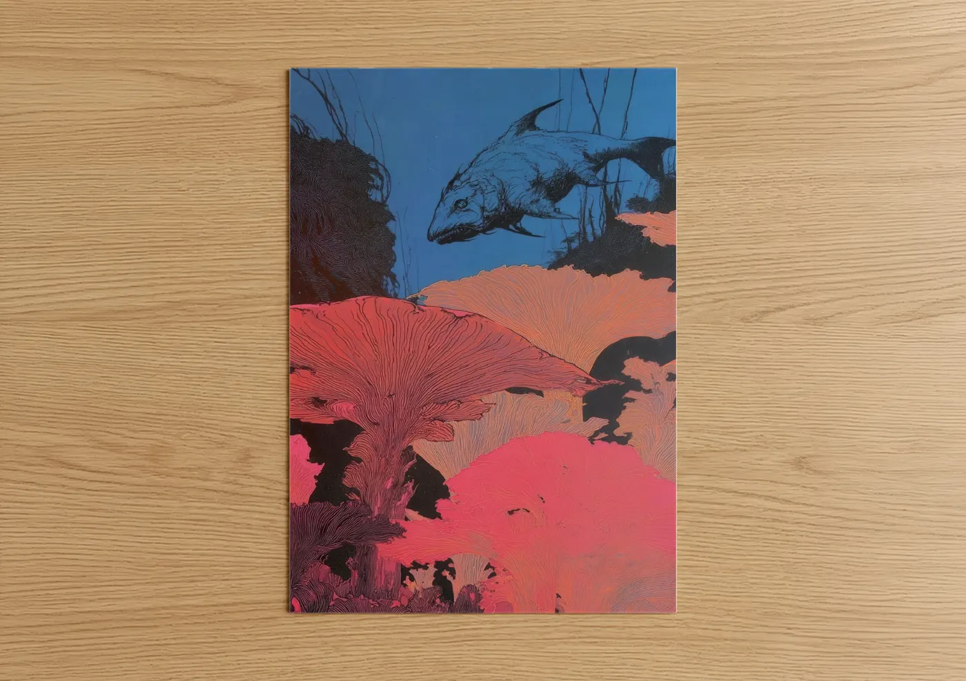 Neon Dragon Fish Abstract Wall Art