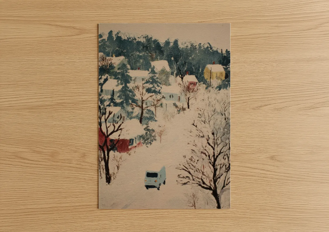 Snowy Van Drive Winter Landscape Wall Art