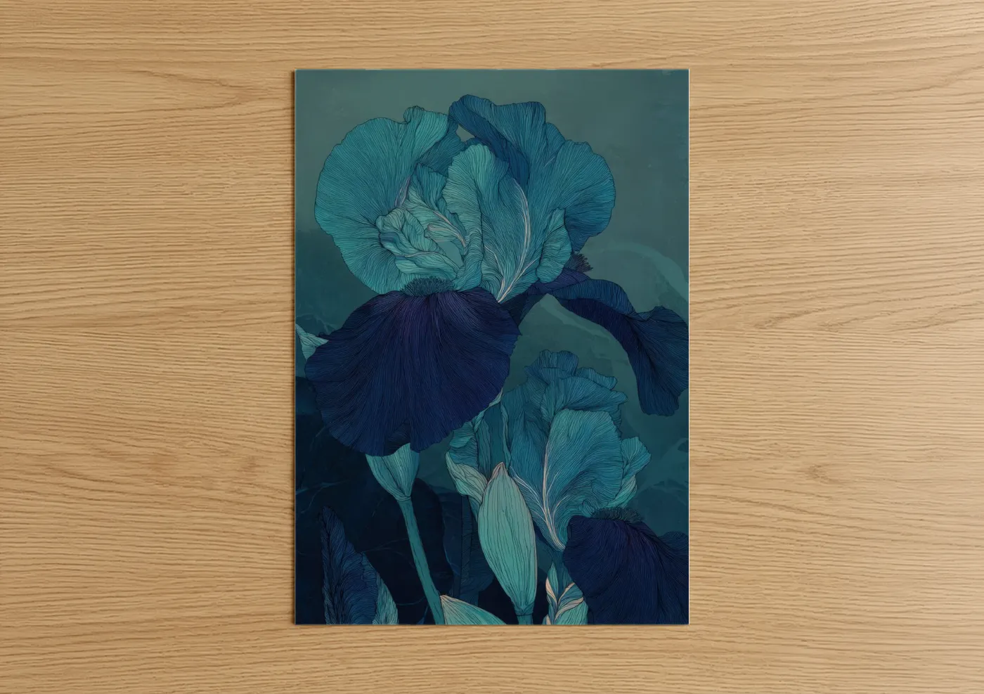 Midnight Iris Line Art Botanical Wall Art