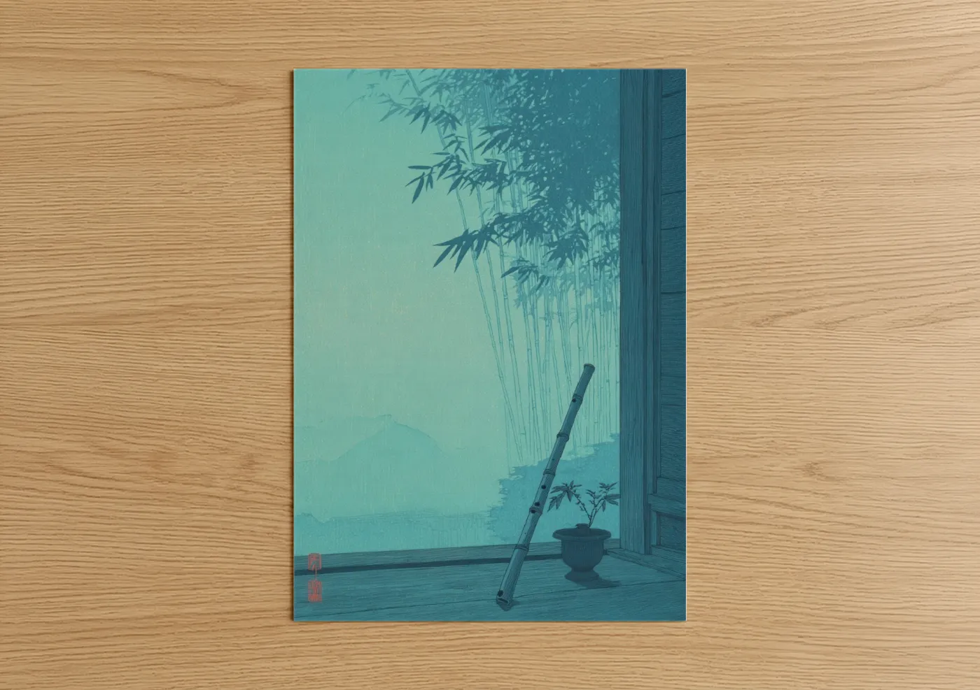 Zen Flute Bamboo Window Illustration Wall Art