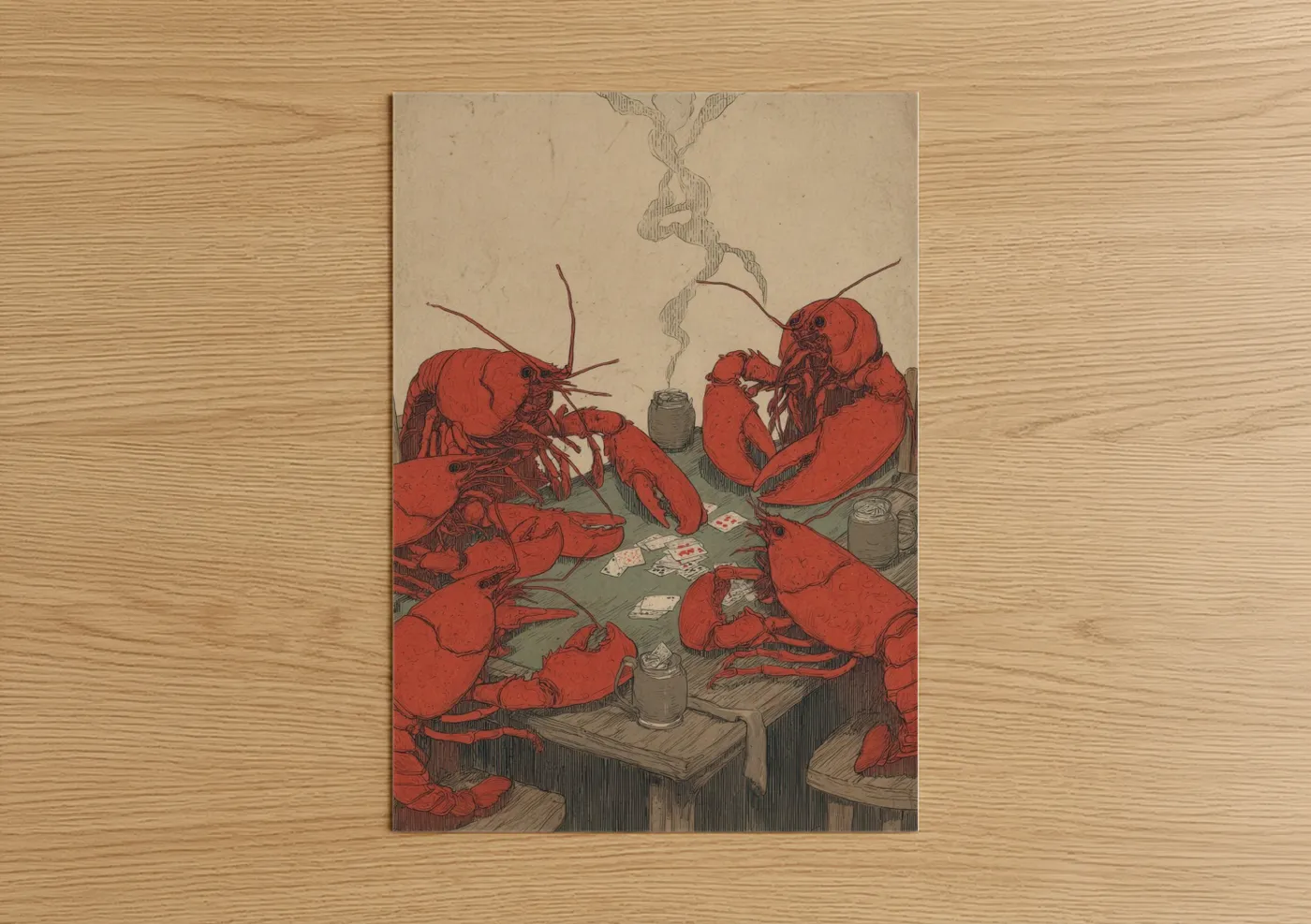 Red Lobster Card Game Illustration Wall Art