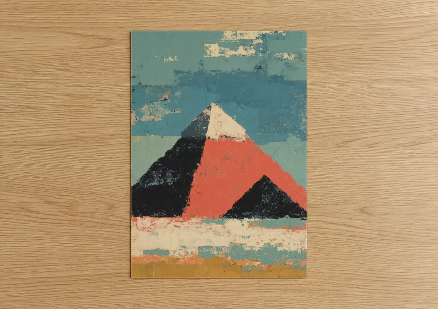Crimson Pyramid Abstract Geometric Wall Art