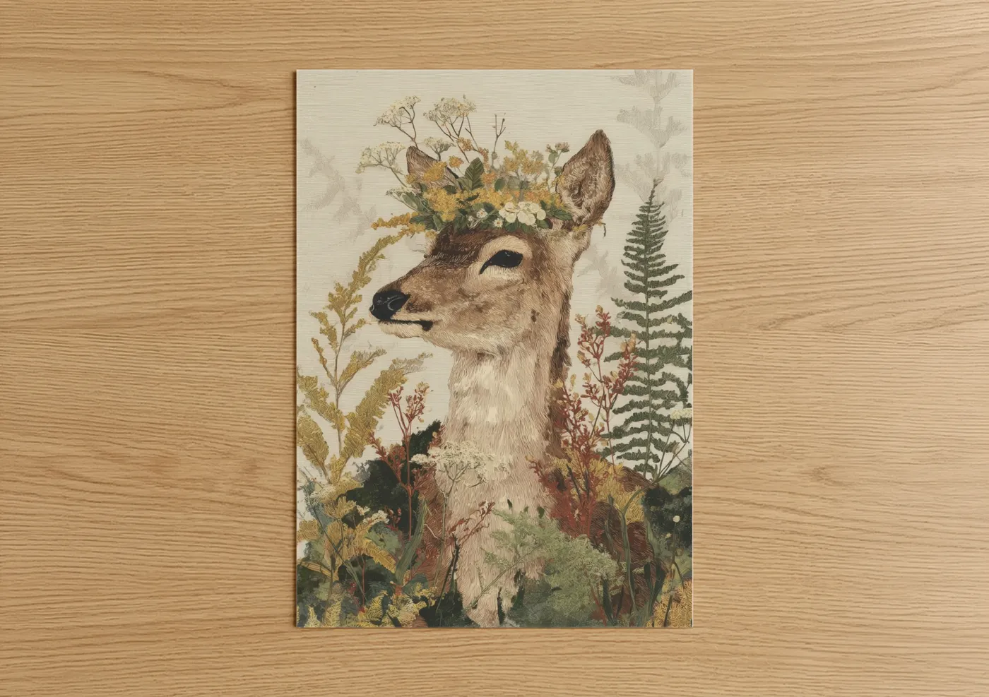 Woodland Elk with Wildflower Crown Wall Art