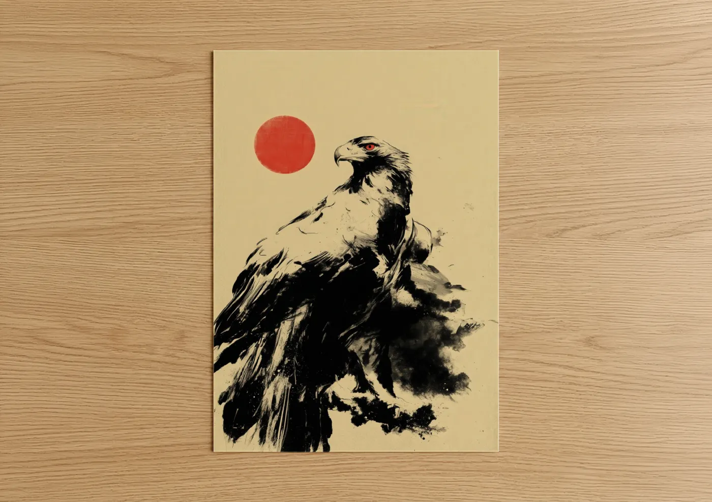 Crimson Sun Eagle Watercolor Wall Art