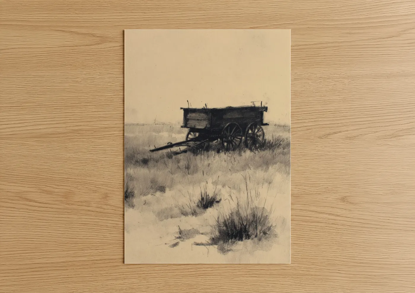 Abandoned Prairie Wagon Vintage Drawing Wall Art