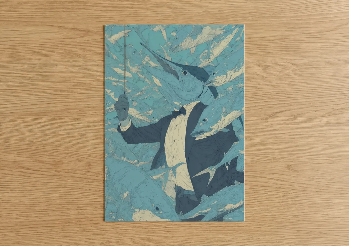 Azure Marlin Modern Fish Art Print Wall Art