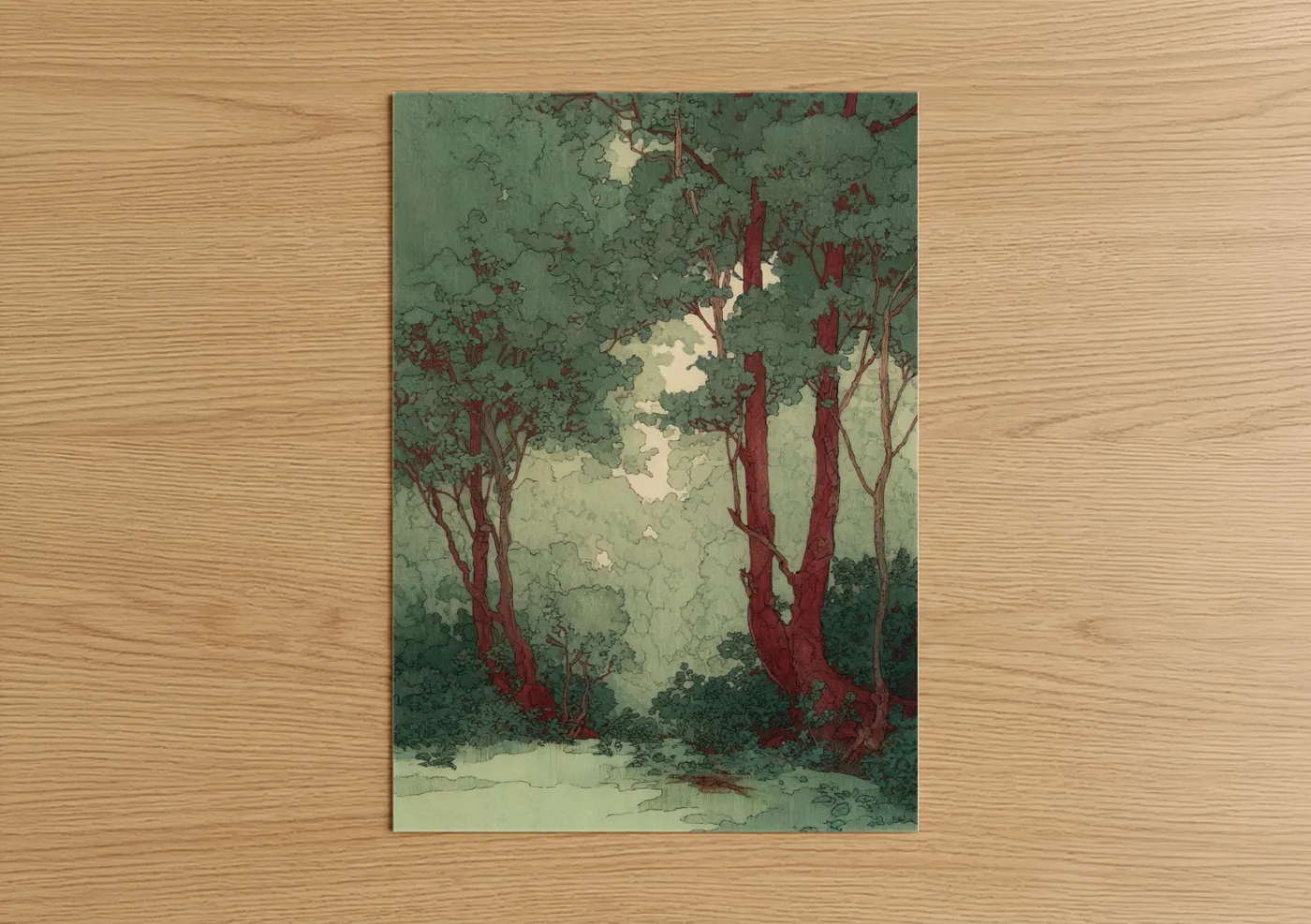Crimson Arbutus Forest Watercolor Wall Art