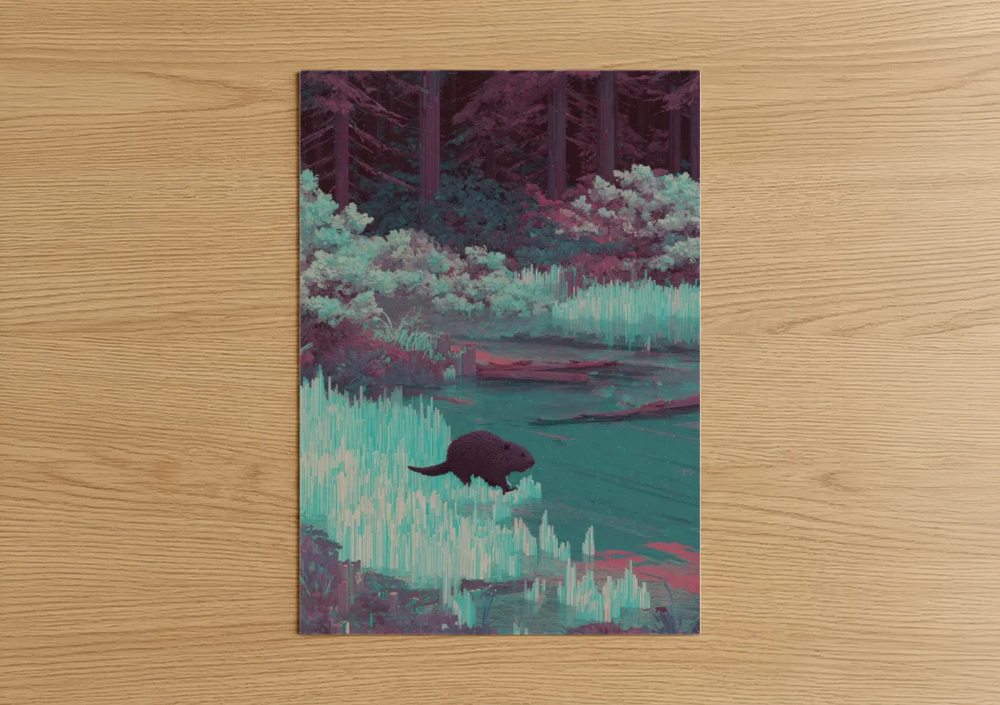 Twilight Beaver Digital Art Forest Wall Art