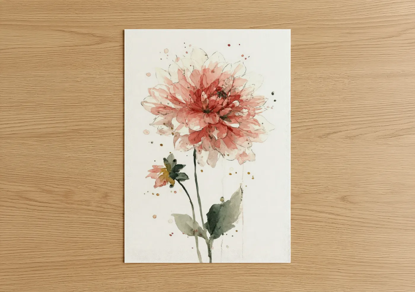 Coral Dahlia Watercolor Flower Wall Art