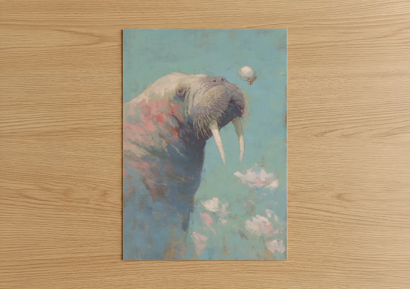 Dreaming Walrus Soft Blue Watercolor Wall Art
